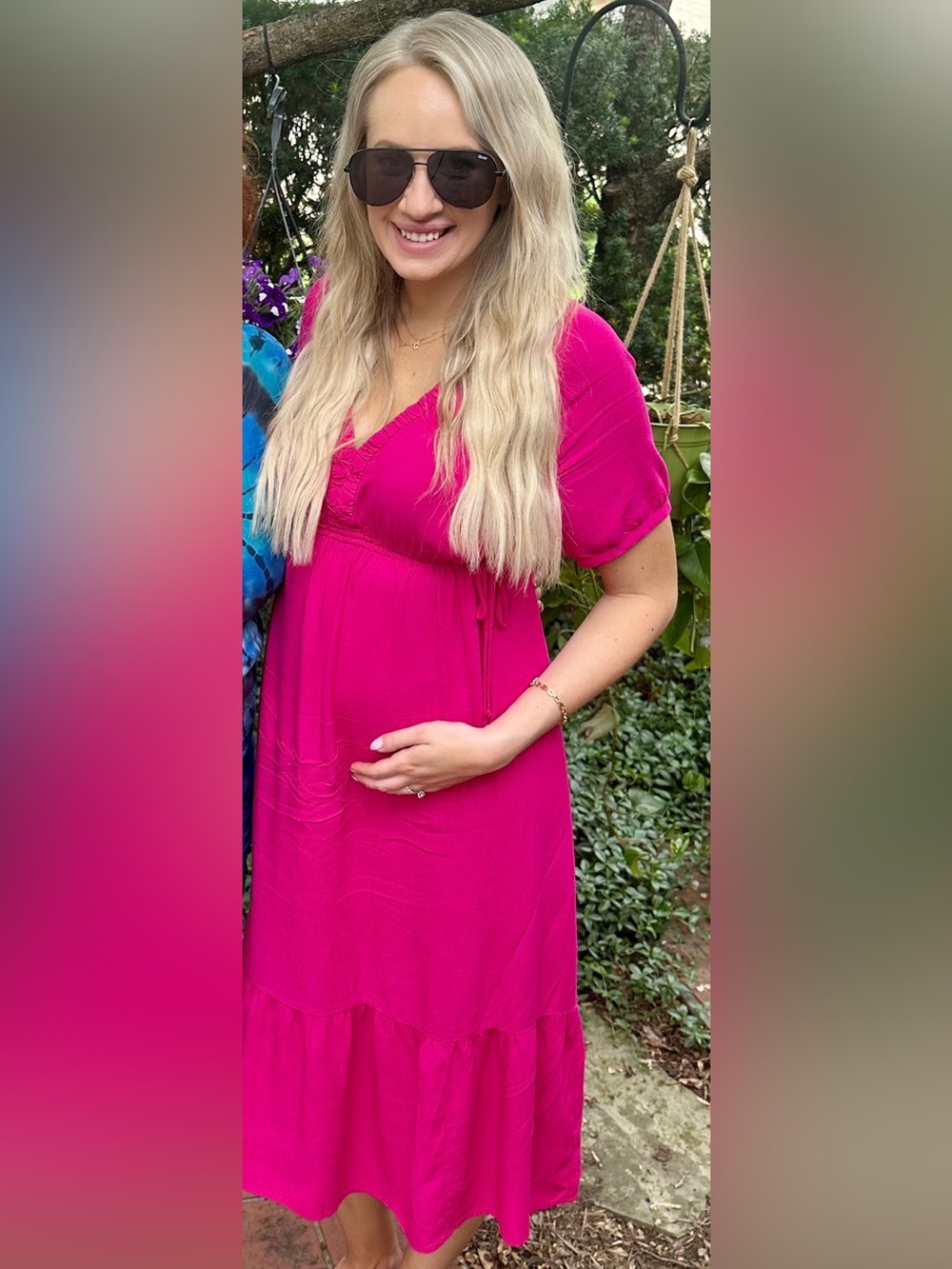 Ingrid & Isabel Pink Women's Adjustable Synched Waist Midi Maternity Dress